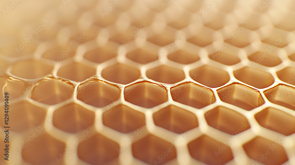 Poster golden honeycomb pattern: a close-up showcases the intricate hexagonal structure filled with golden 