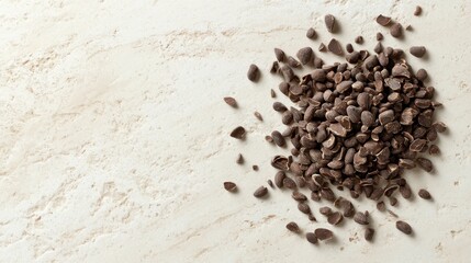 Brown Seeds Piled on a Light Stone Surface for Natural Background