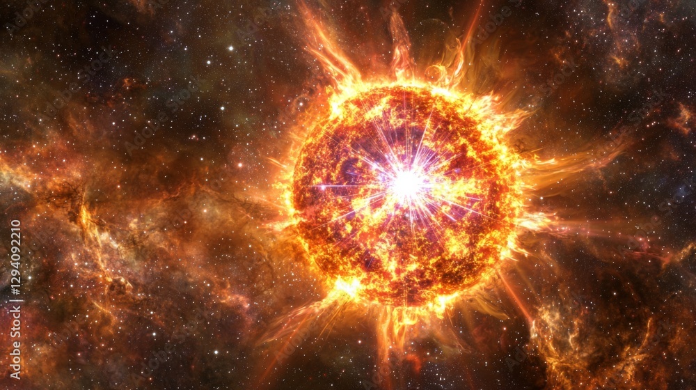 Poster explosive supernova event in a distant galaxy highlighting stellar explosion and cosmic beauty in co