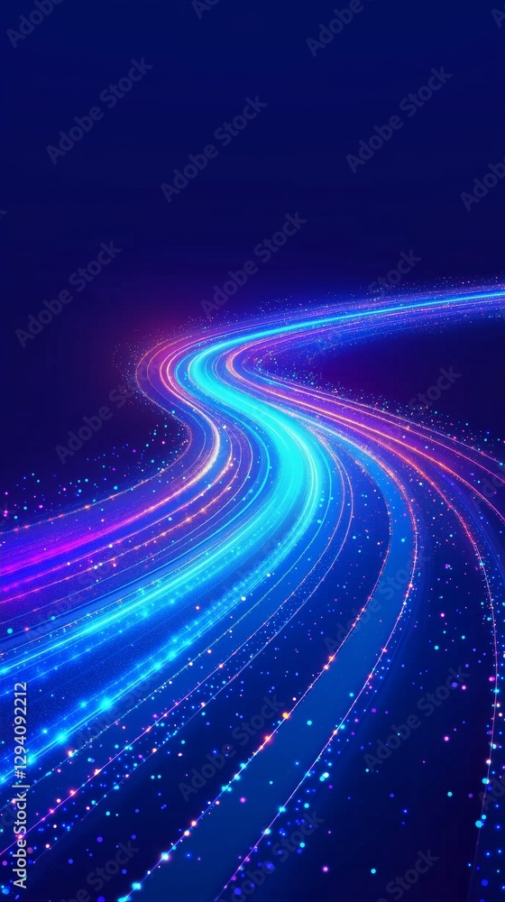 Poster light trails swirling and flowing through space, creating a vibrant energy field
