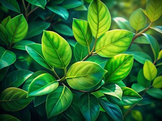 Fototapeta premium Lush Green Summer Leaves Bush Close Up Botanical Background Wallpaper