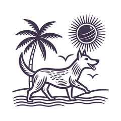 Playful Puppy at the Beach Summer Silhouette Vector Illustration