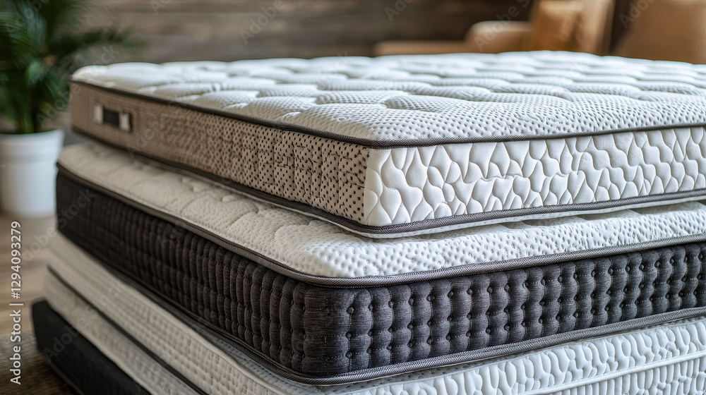 Poster different types of mattresses layered together highlight unique textures and quality materials