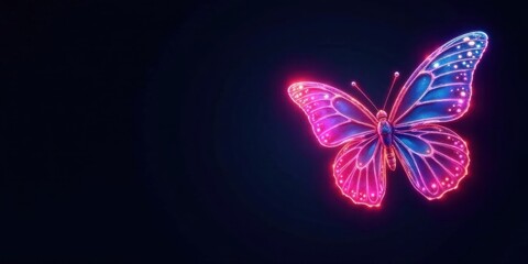 Radiant Pink and Blue Butterfly in Dark Space A Symbol of Transformation and Hope