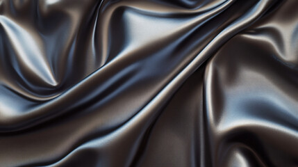Elegant black satin fabric flow studio textiles soft light close-up luxury and design concept