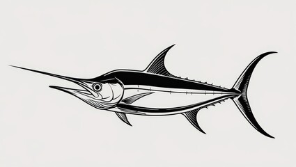 Fototapeta premium black and white marlin illustration handrawn style