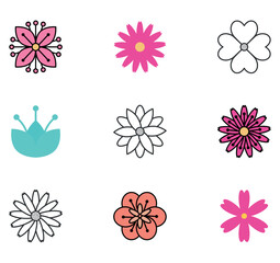 Set of vector flower icons on white background