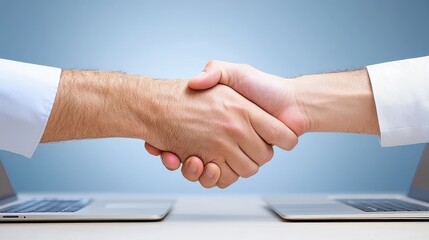 Obraz premium Business partners shaking hands after a successful negotiation in a modern office environment.