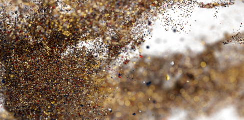 Shimmering gold, red, and blue glitter particles burst. Ideal for luxury, festive, or celebratory designs.
