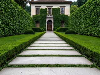 Classic manor with ivycovered walls and stone pathways, historical grandeur