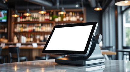 Blank touch cash register terminal in catering facilities. bar and restaurant, payment system