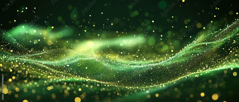Aufkleber enchanting emerald stream of shimmering particles on dark background captivating abstract elegance a