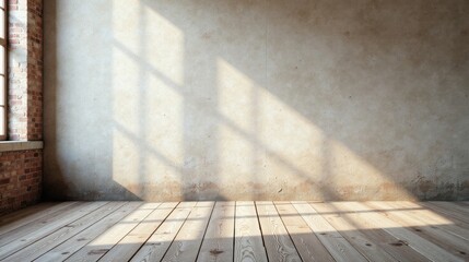 Sunlit Empty Room with Brick Wall and Wood Floor A Versatile Space for Design Inspiration