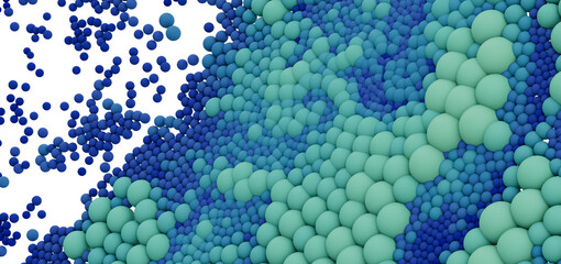 3D rendering of blue and green spheres, perfect for tech or science backgrounds.