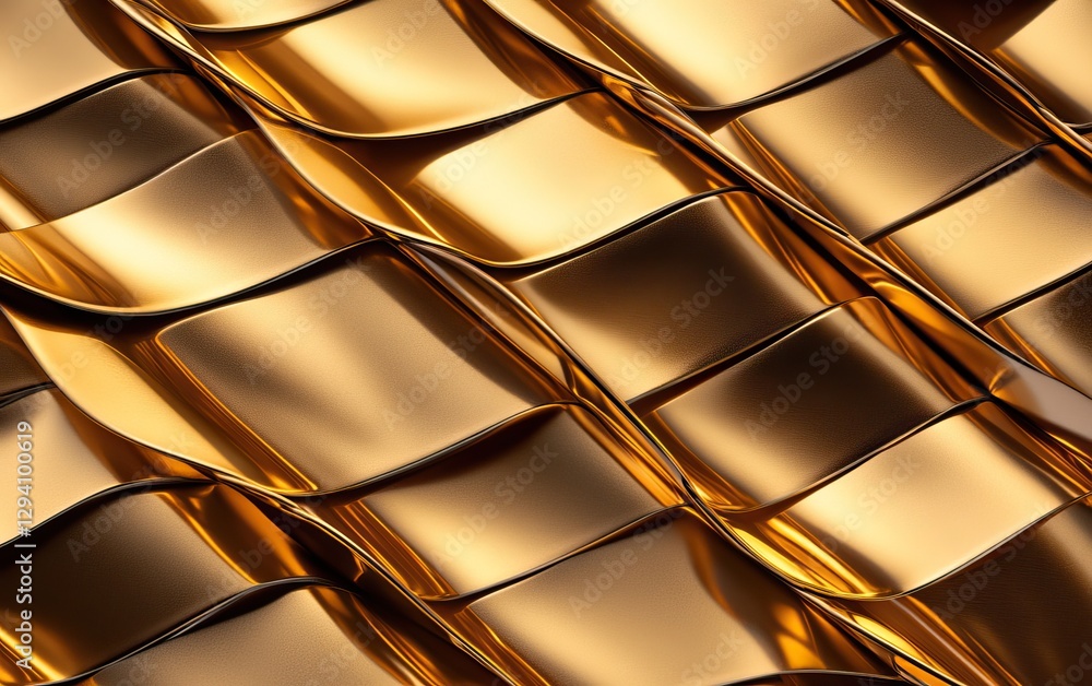 Poster a close-up of shimmering golden waves, showcasing a textured, reflective surface that creates a luxu