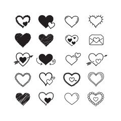 seamless pattern with heart love icon set vector stroke outline design illustrations