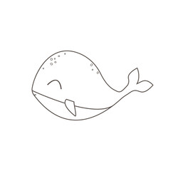 Vector whale coloring. Marine mammal, fish, ocean, fauna, underwater world. Simple coloring for preschoolers. For the development of fine motor skills and creativity.