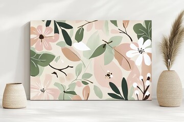 Floral and leaf doodle illustration with a modern boho aesthetic in muted pinks, greens, and neutrals