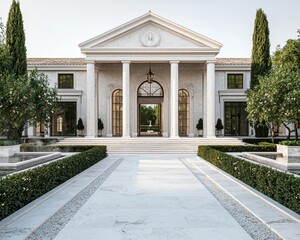 Obraz premium Opulent manor with expansive rose gardens and marble fountains, royal splendor