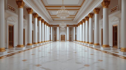 Fototapeta premium Palatial estate with crystal chandeliers and goldtrimmed interiors, royal opulence