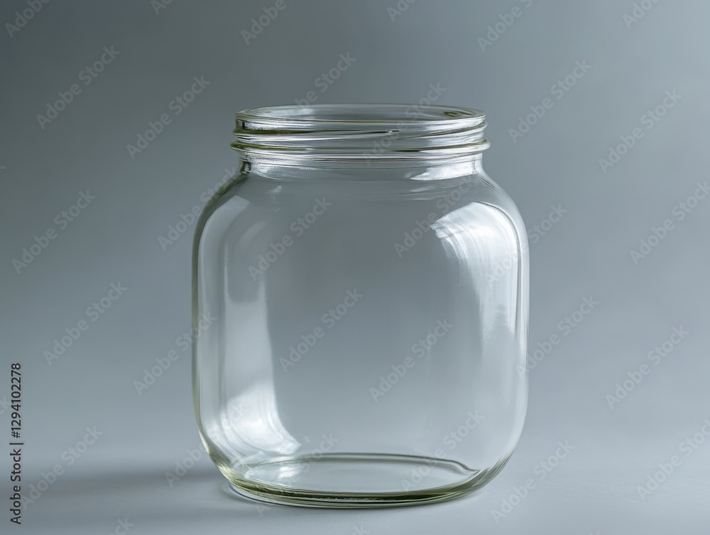 Poster empty glass jar on gray background showcasing simplicity and cleanliness for food storage and cannin