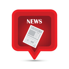 Red speech bubble with the word news and a newspaper
