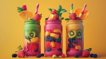 Fototapeta premium Smoothie Jars with Vibrant Fruit Blends