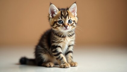 Charming Scottish Straight kitten, sitting pose, soft fur texture, grey, animal