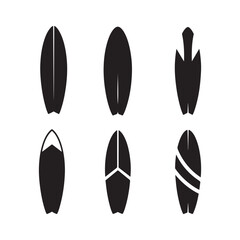 surfboard icons set black silhouette vector flat design illustrations