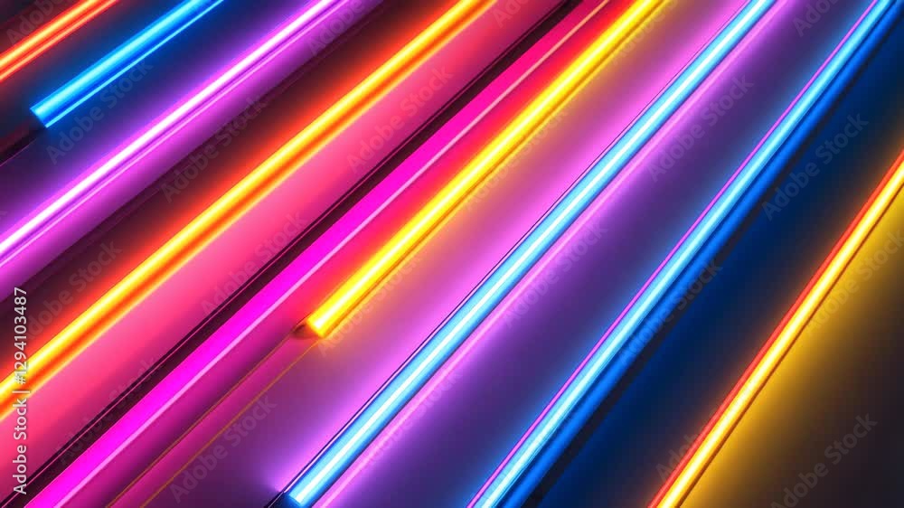 Poster colorful neon lights in diagonal pattern create vibrant abstract background design