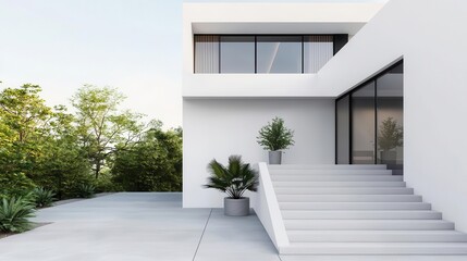 Fototapeta premium Ultramodern villa with floating staircases and glass walls, architectural masterpiece