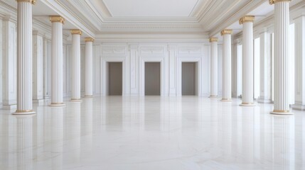 Palatial estate with grand ballroom and marble columns, regal living