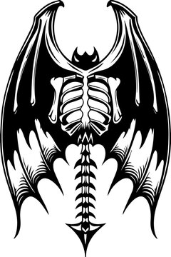 Dark fantasy vector features a Grim Reaper skeleton in SVG format.Dark Gothic Skeleton Bat Illustration with Wings and Spine Details