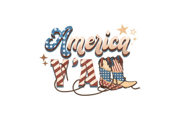 America Y'all, Western 4th of July Sublimation Design
