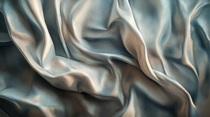 Fototapeta premium Soft, flowing fabric with delicate folds and smooth texture in shades of blue and silver, creating elegant and luxurious appearance