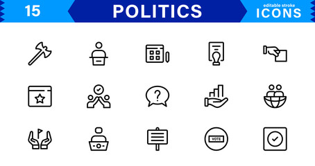 Fototapeta premium Minimalist Politics Icon Pack. Flat, Line, and Outline Icons for Elections, Governance, and Public Policy