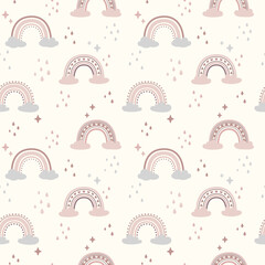 Seamless vector pattern with rainbows in pastel colors