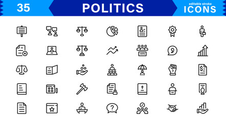 Minimalist Politics Icon Pack. Flat, Line, and Outline Icons for Elections, Governance, and Public Policy