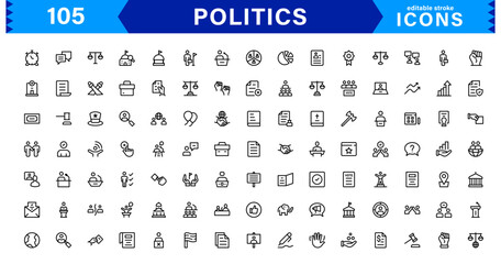 Minimalist Politics Icon Pack. Flat, Line, and Outline Icons for Elections, Governance, and Public Policy