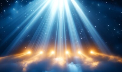 Beams of light illuminate celestial clouds