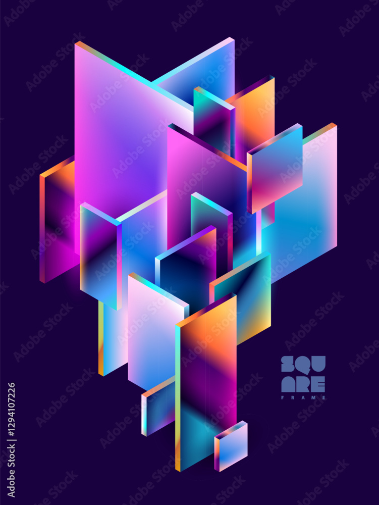 Aufkleber abstract geometric background of 3d colorful squares and rectangles. composition of glass isometric 
