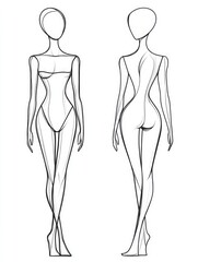Fototapeta premium A detailed sketch of a stylized female figure showcasing elegant proportions and poses, designed for artistic reference with a focus on form and small details.