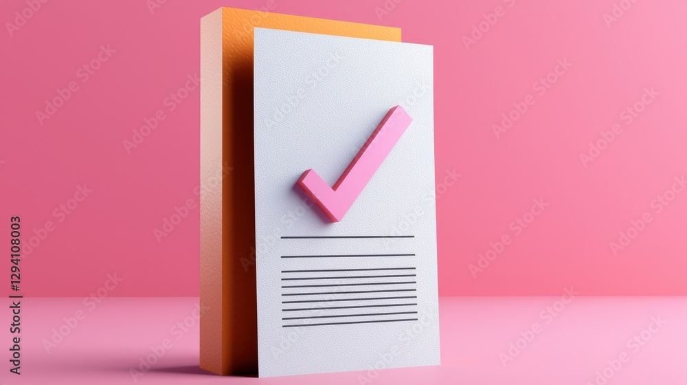 Aufkleber a colorful folder with a checklist and a pink checkmark on a pink background, symbolizing organizati