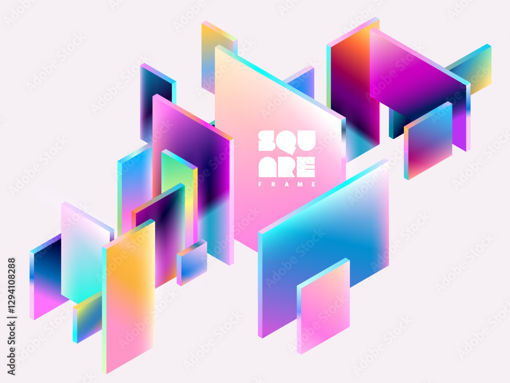Poster abstract geometric background of 3d colorful squares and rectangles. composition of glass isometric 