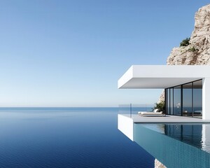 Cliffside villa with glass balconies and panoramic sea views, breathtaking luxury