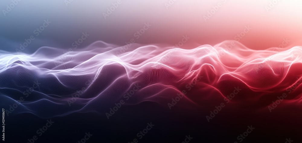 Poster a mesmerizing abstract representation of flowing waves, blending shades of blue and red, creating a 
