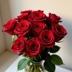 Elegant arrangement of deep red roses, perfect Valentine's gift , love, bouquet, festive