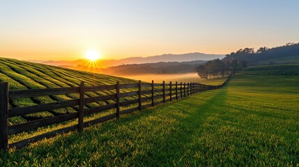 Fototapeta premium Golden Sunrise Breaking Through Thick Fields at Dawn