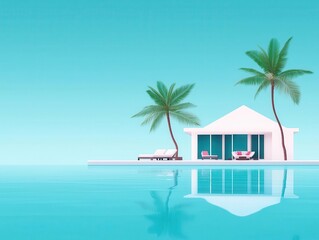 Fototapeta premium Seaside villa with rooftop infinity pool and sky lounges, ultimate relaxation