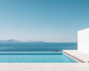 Obraz premium Oceanfront villa with infinity pool merging with the sea, seamless design